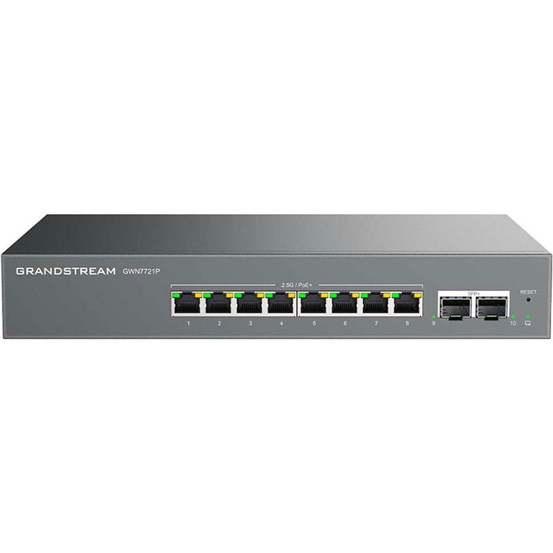 Switch Grandstream GWN7721P, 8 porta 2.5 Gigabit PoE+, 2 porta SFP+ 10G, PoE 130W, 80Gbps, Managed Layer 2 Lite - Hiri