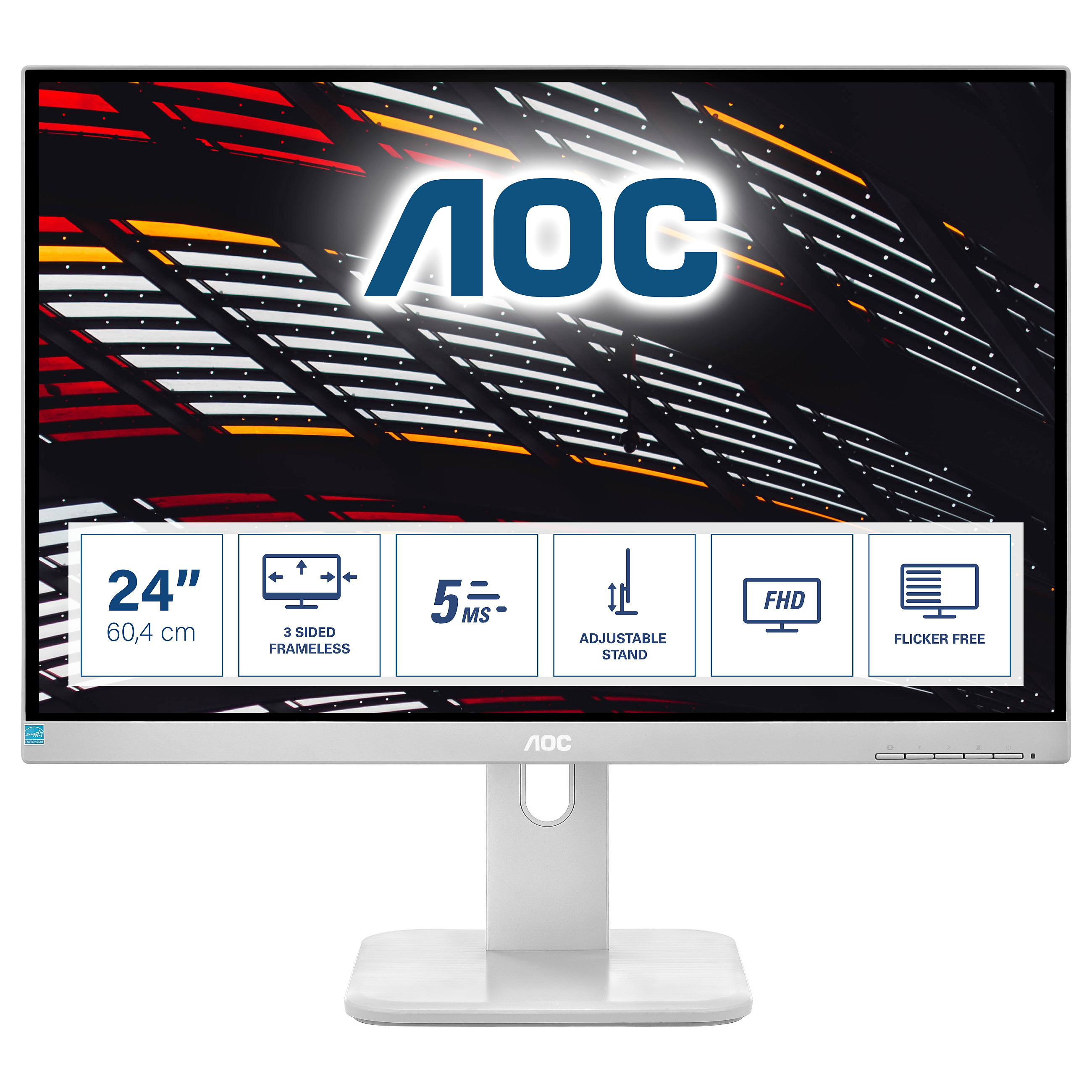 Monitor AOC P1 24P1/GR / 23.8" / Full HD IPS / 60Hz / 5ms / HDMI+DisplayPort+DVI+VGA - Hiri