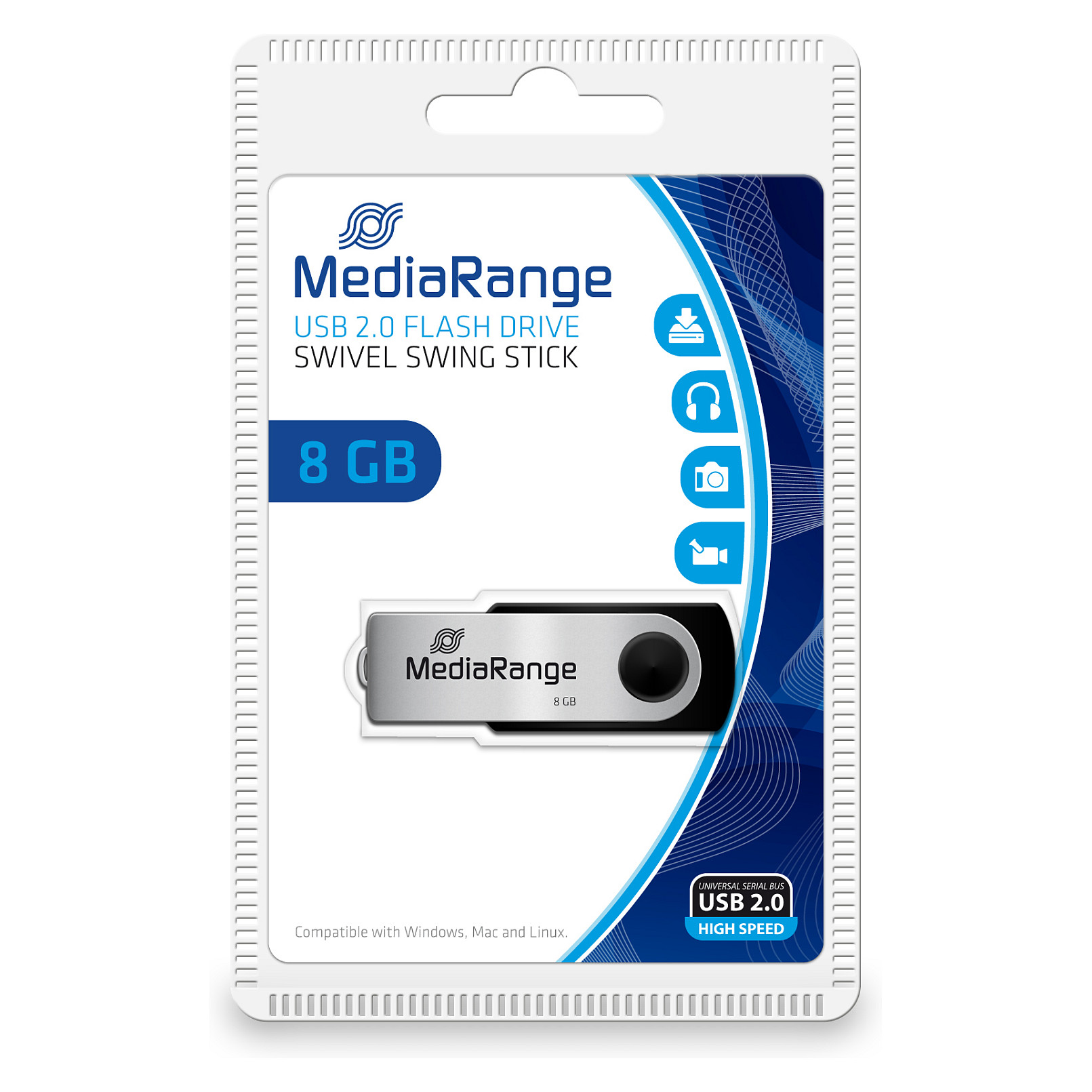 USB Flash Drive STICK 8GB USB 2.0 MediaRange swing Blister - e zezë dhe hiri - 1