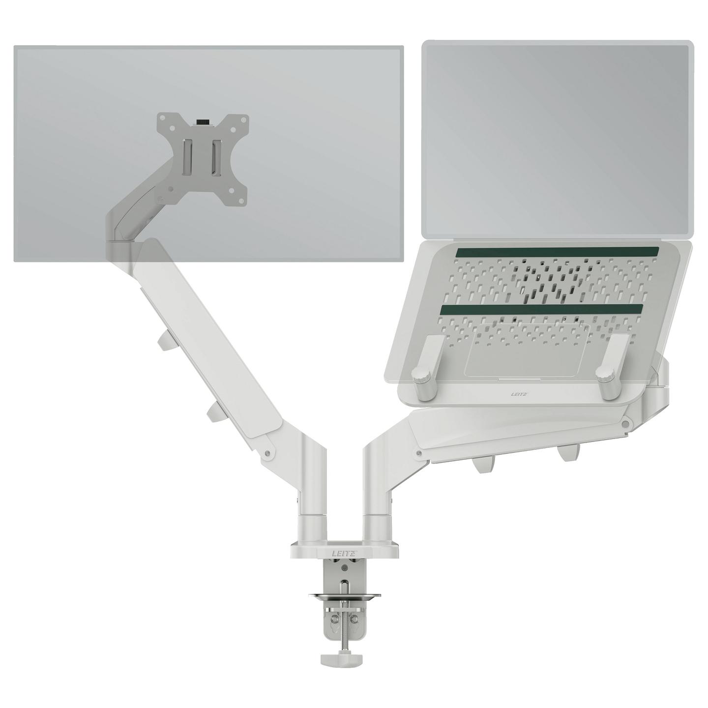 Mbajtëse për Monitor LEITZ Ergo Dual & Laptop Arm, 2 Monitorë, 17–32", Laptop 13–17", 9kg - Gri