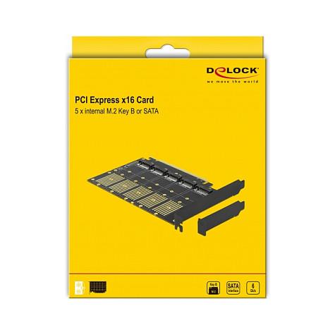 Kartë Zgjerimi PCI Express Delock 90435 / PCIe 3.0 x16 / 5x M.2 Key B / SATA 6Gbps / JMicron JMB585 / Low Profile - 5