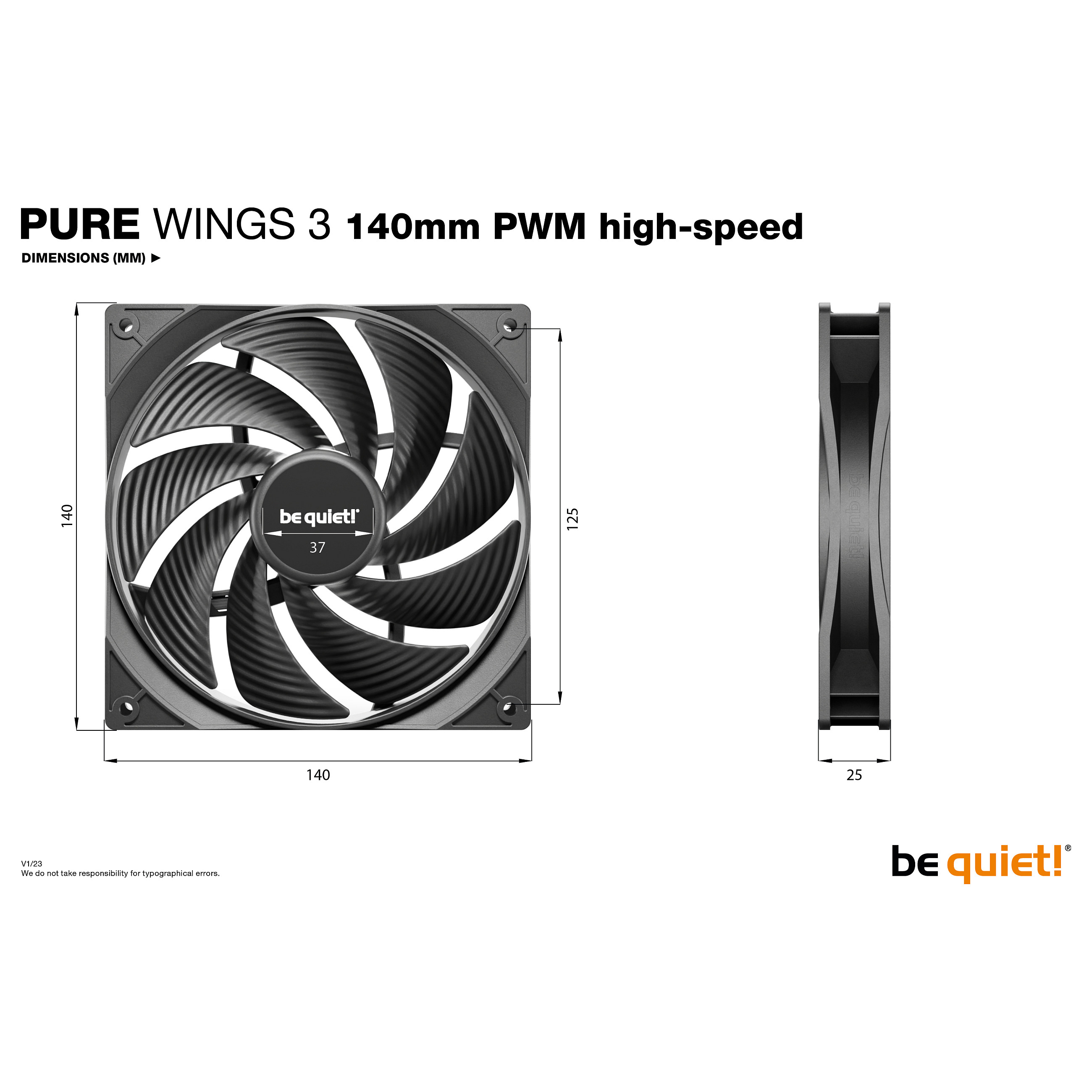 Ftohës për Kasë 140mm Be quiet! Pure Wings 3 PWM High-Speed – Zezë - 5