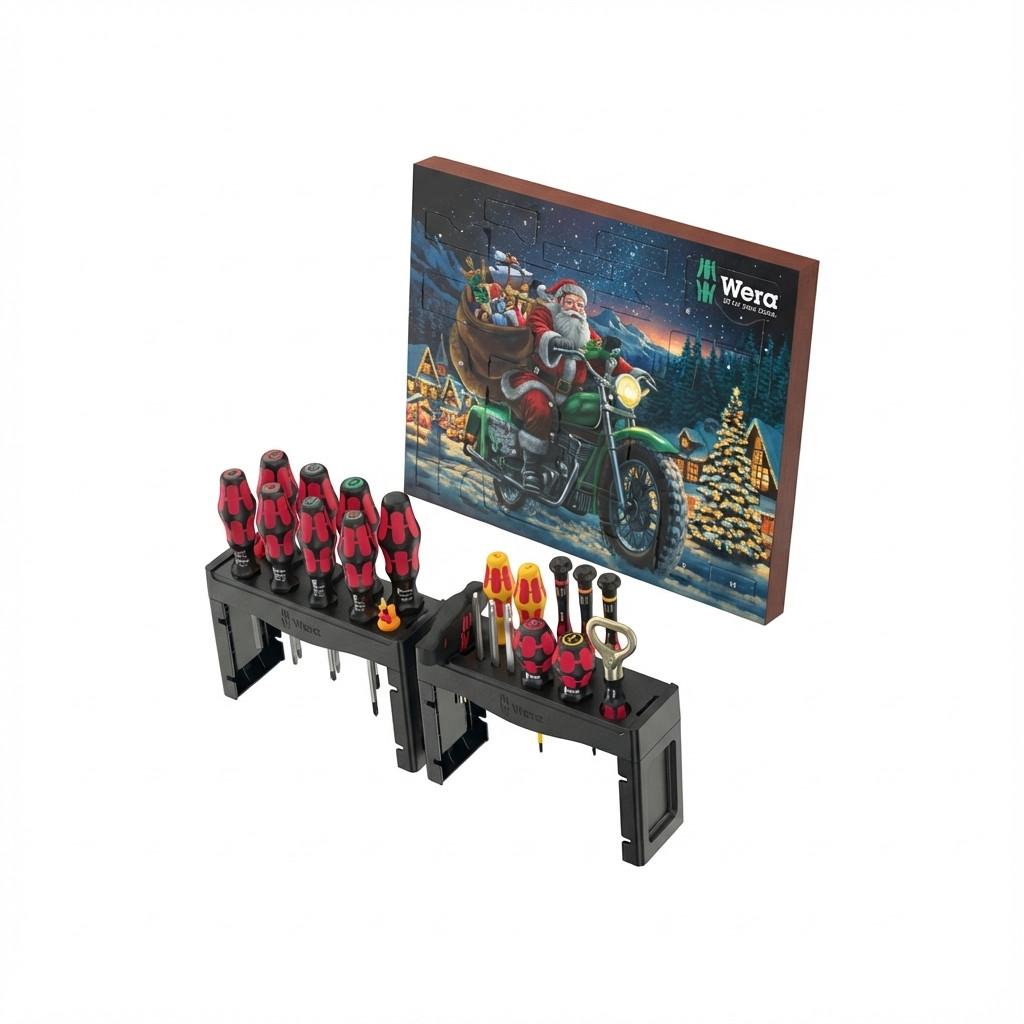 Set Veglash Wera Adventskalender 2025, 28 Copë, VDE, Feinmechanik, 1/4" - Kuqe/Zezë