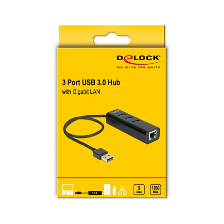 HUB DeLock USB 3.0 3-Port / 1 Port Gigabit LAN 10/100/1000 Mb/s / 3 Ports - 2