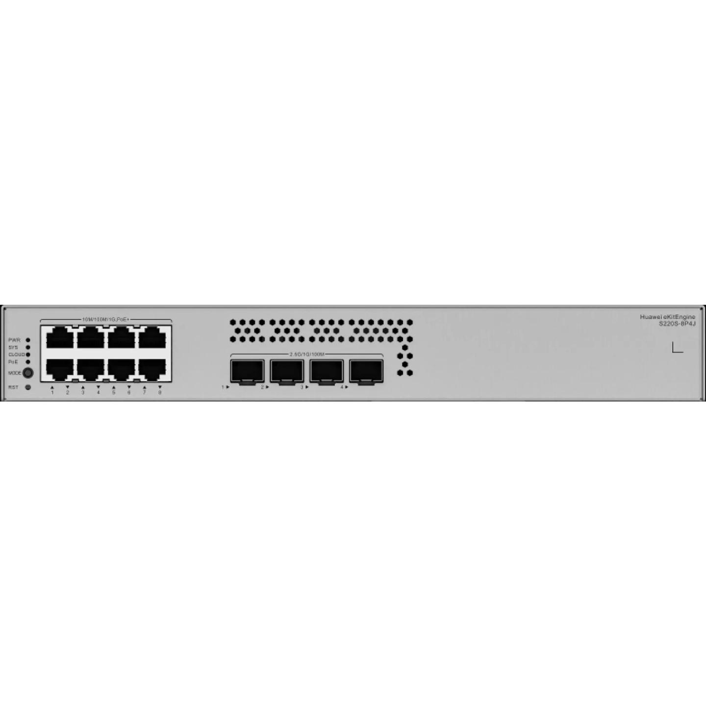 Switch Huawei eKitEngine S220S-8P4J, 8x Gigabit Ethernet RJ45 PoE+, 4x SFP 2.5G, PoE 128W, 36Gbps, Layer 2 Managed - Hiri