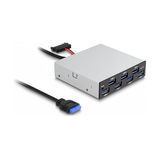 Hub USB DeLOCK 64207, 7x USB-A, USB 5 Gbps, Panel i Përparmë 3.5" - Gri