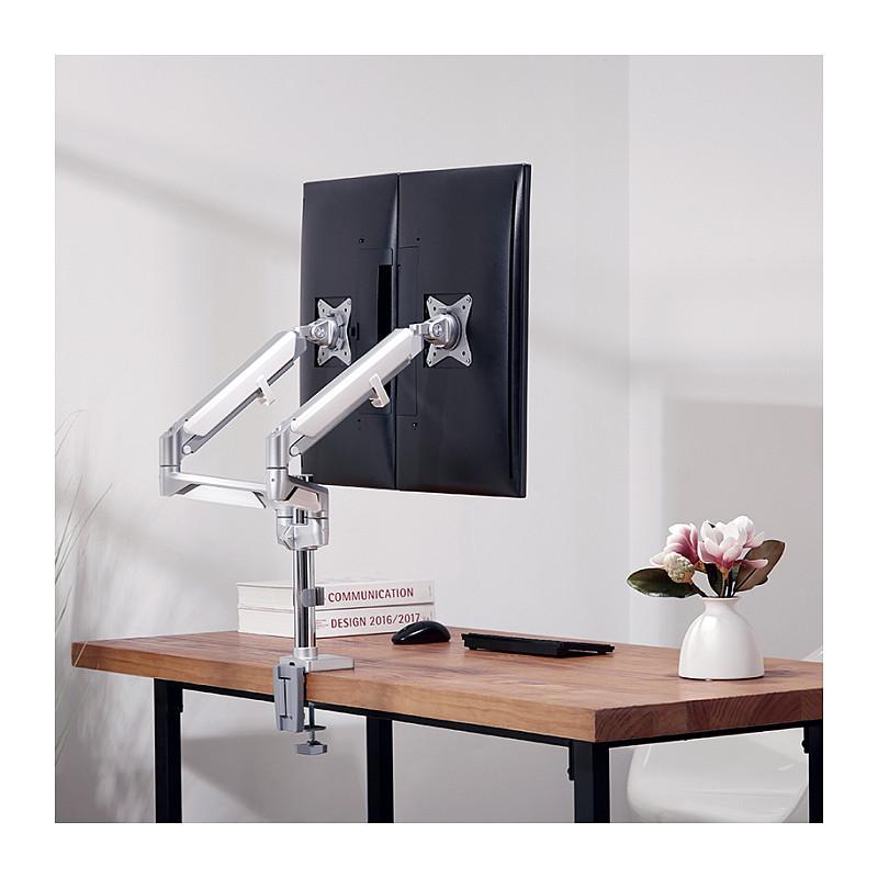 Mbajtëse për Monitor LogiLink BP0096 / 2 Monitorë / 17–32" / deri 9kg për Monitor / Gas Spring / VESA 75x75 & 100x100 / Rotacion 360° - Argjend - 4