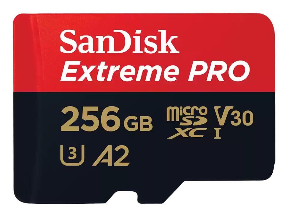 Kartë Memorie SD SanDisk Extreme PRO / 256GB / microSDXC / UHS-I / U3 / V30 / A2 / 200MB/s – Zezë