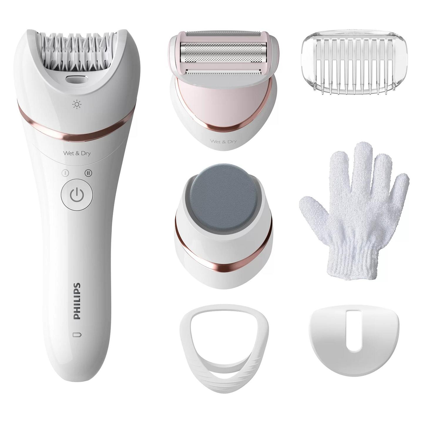 Depilator elektrik Philips BRE730 / Wet & Dry / S-Shape / Li-Ion / 40 Min / 7 Aksesorë – Bardhë - 1