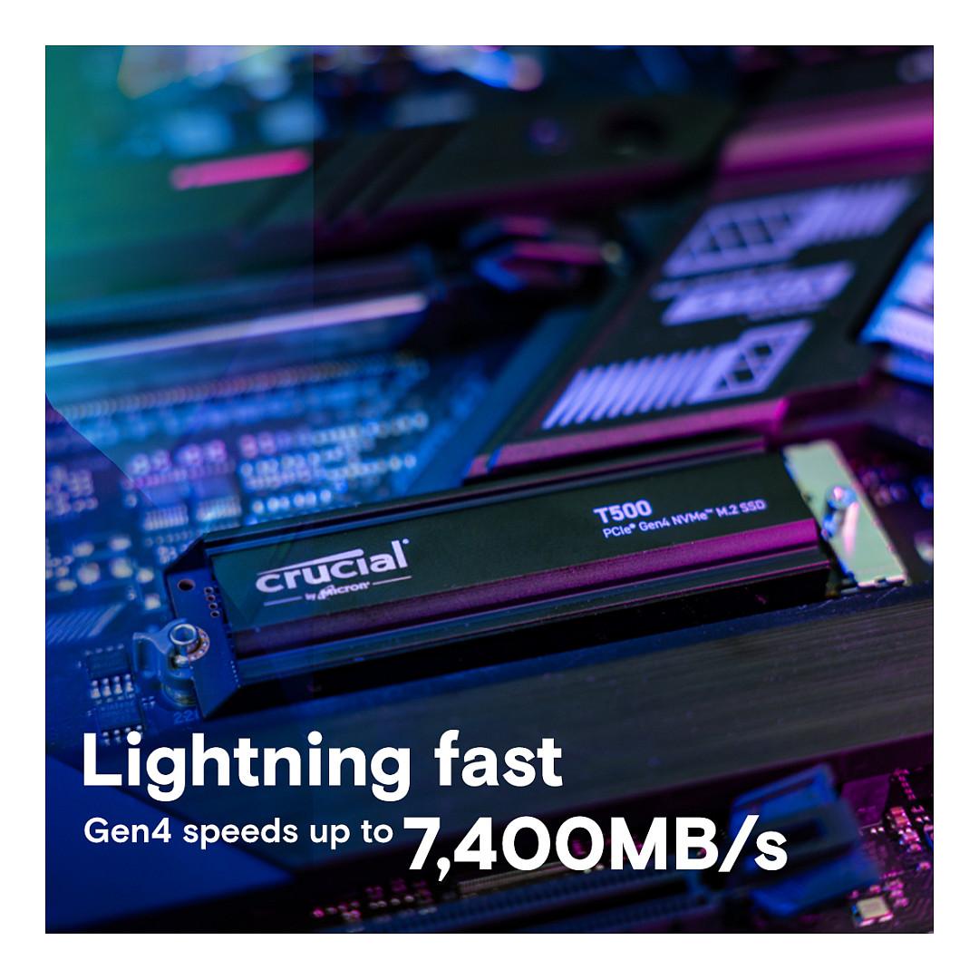 SSD e Brendshme Crucial T500 / 4TB / M.2 2280 / PCIe 4.0 x4 / NVMe 2.0 / 7000MB/s Read / 6900MB/s Write / Heatsink - Zezë - 2