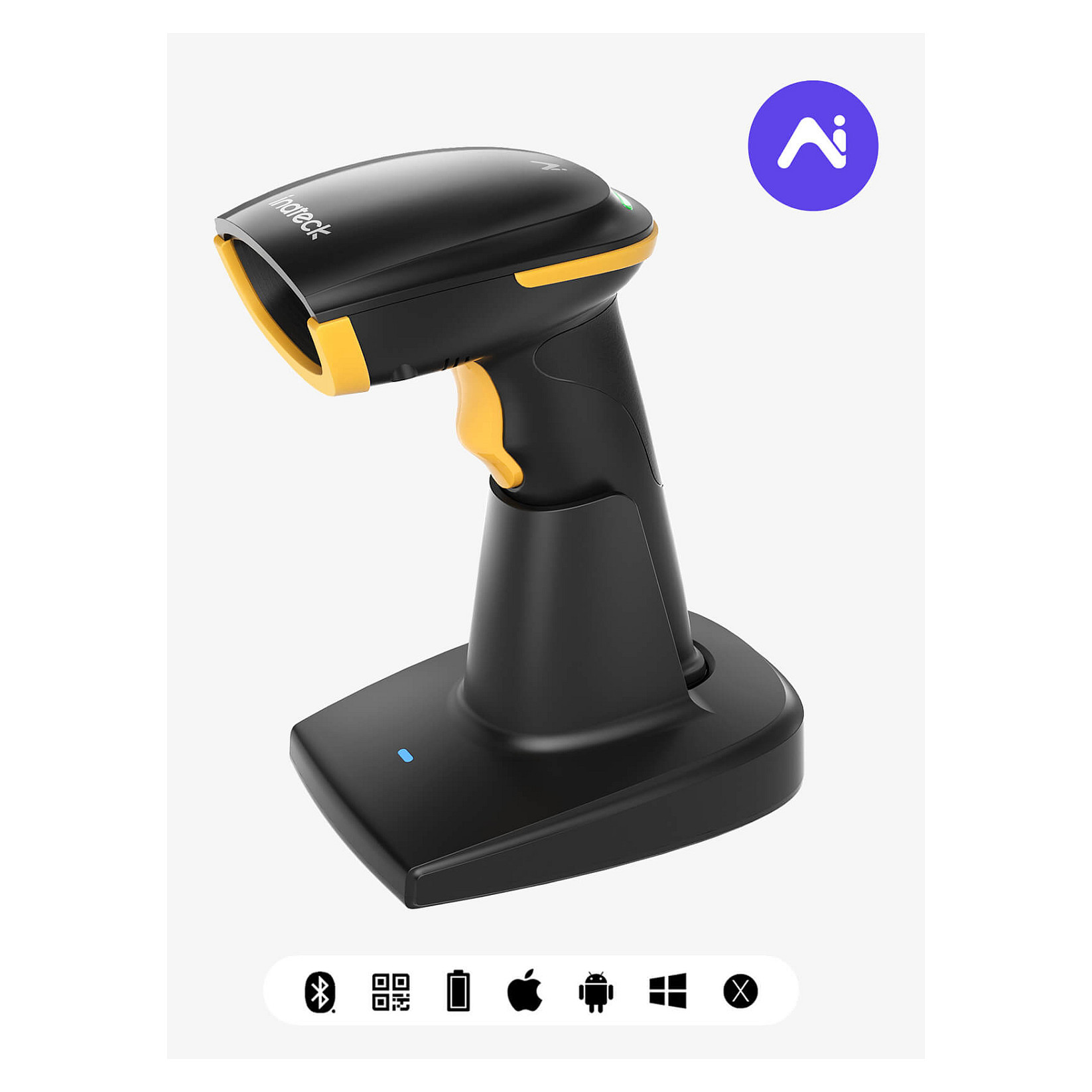 Skaner Barkodesh Inateck BCST-36 / 1D/2D / Bluetooth / USB / Auto-Induction / 2000mAh - Zezë/Verdhë