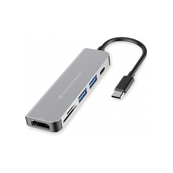 Hub Udhëtimi CONCEPTRONIC 4-në-1 USB-C në HDMI/2xUSB 3.0 60W PD - Hiri - 1