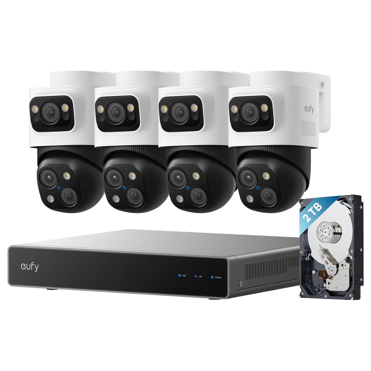 Sistem Sigurie NVR Eufy S4 Max, 4 × Kamerë Bullet-PTZ, 16MP, 4K, 122°, 8x, 8 Kanale, 2TB - Zezë/Gri/Bardhë