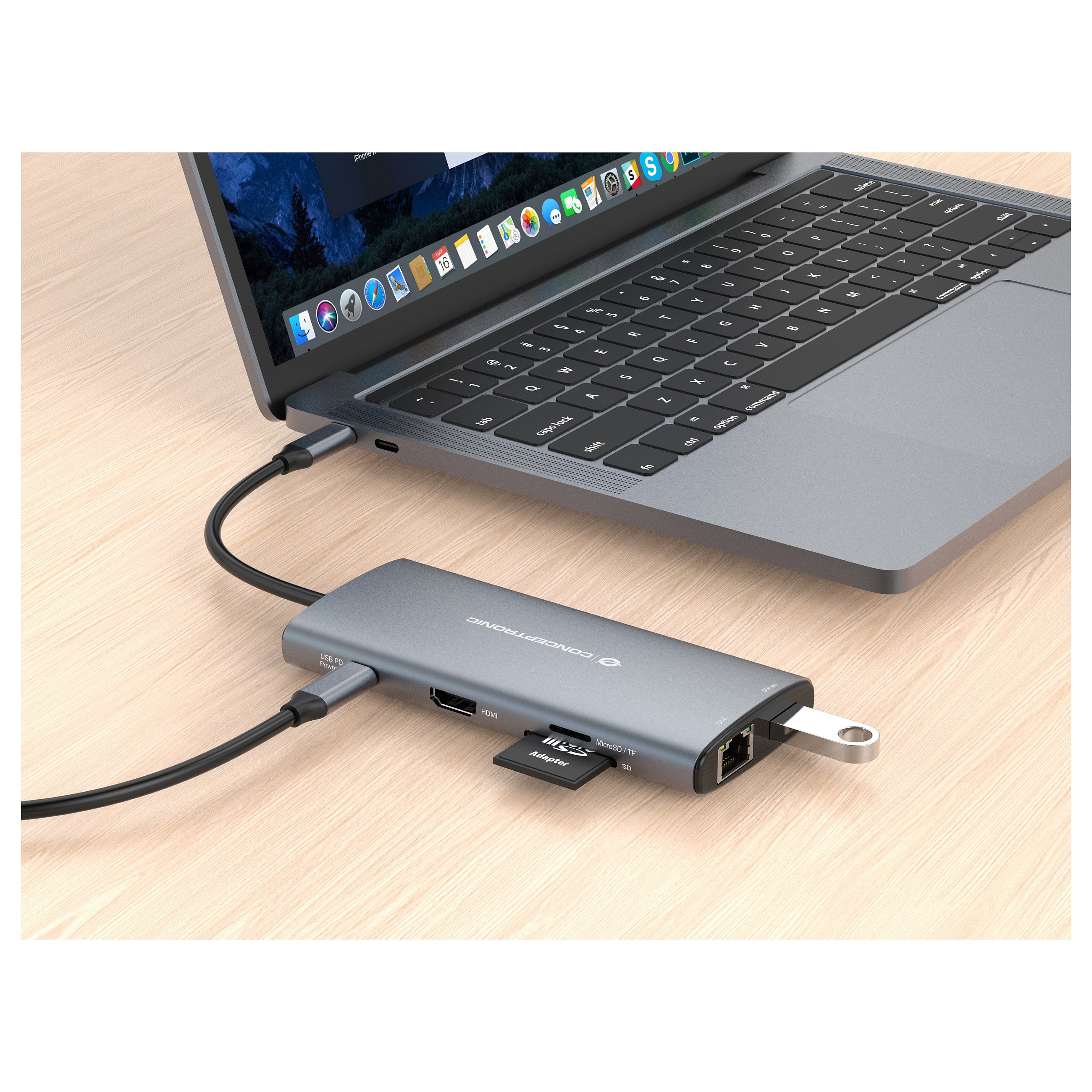 Hub Udhëtimi CONCEPTRONIC 10-në-1 USB-C në HDMI/2xUSB-C/3xUSB-A - Hiri - 4
