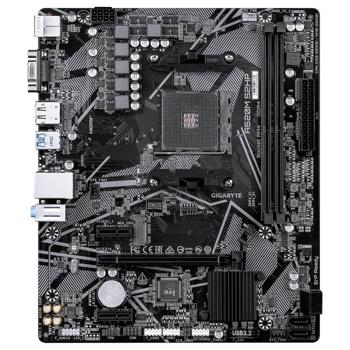 Pllakë Amë Gigabyte A520M S2H / AMD AM4 / A520 / DDR4 / Micro-ATX / 1GbE LAN