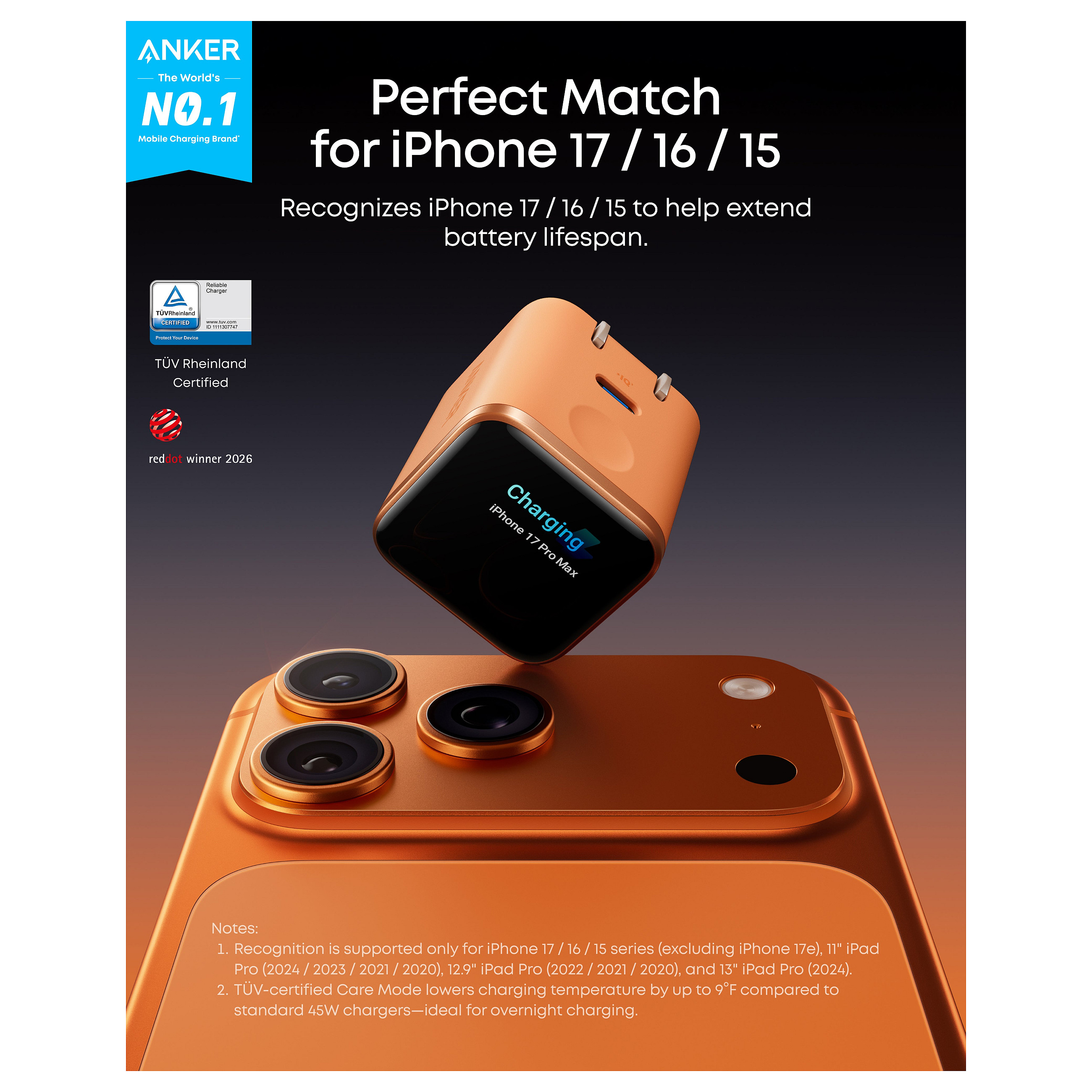 Karikues Anker Nano A121DGO1 / GaN / 45W / USB-C / PD / Fast Charging - Portokalli - 2