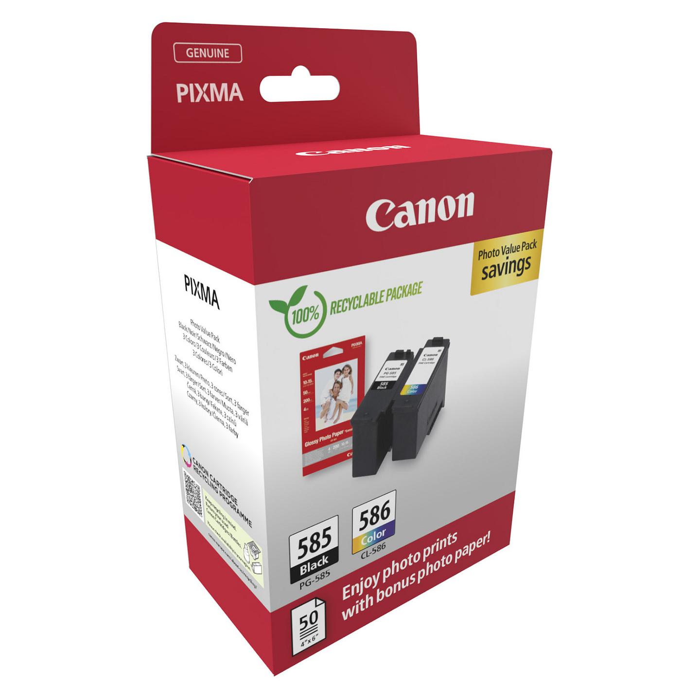 Set Ink Canon PG-585/CL-586 PVP 6205C004, 2 fishekë boje dhe 50 fletë letër fotografike - 2