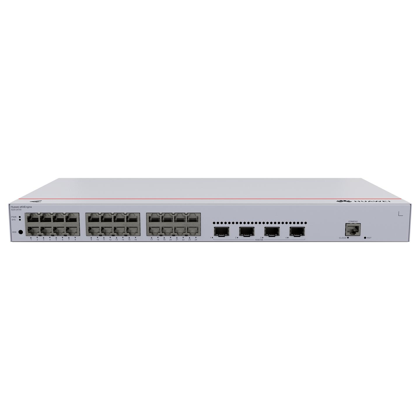 Switch Huawei eKitEngine S220-24T4X, 24x Gigabit Ethernet RJ45, 4x 10G SFP+, 128Gbps, Layer 2 Managed, Rack 1U - Hiri