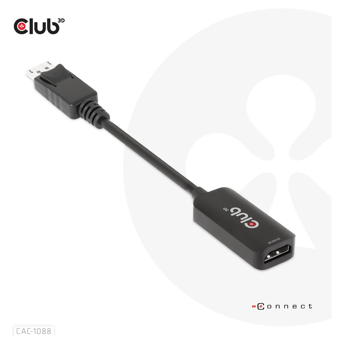 Kabllo DisplayPort Club 3D CAC-1088 / DisplayPort 1.4 në HDMI 2.1 / 0.21m / 8K 60Hz / 4K 120Hz / HDR - Zezë - 7