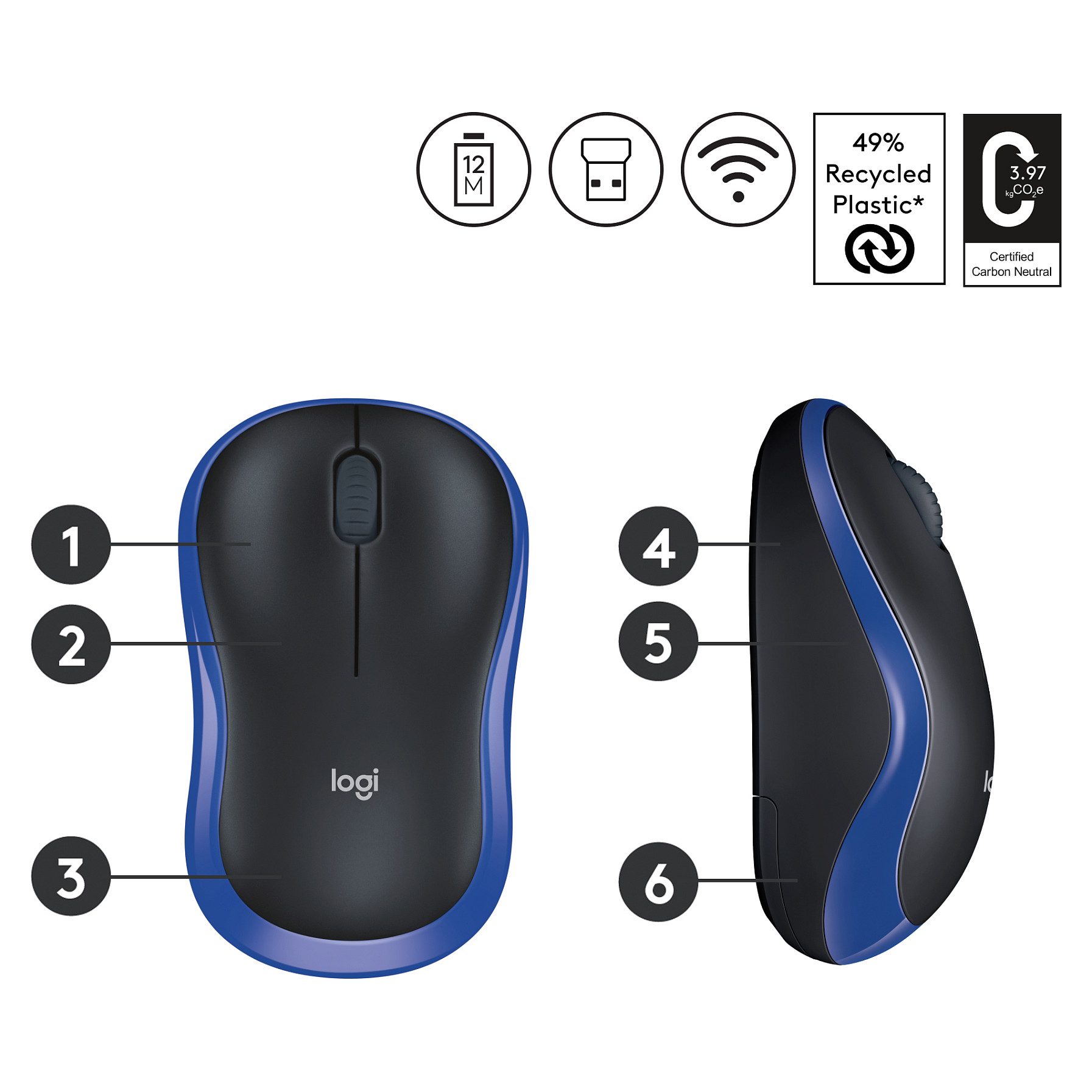 Maus Logitech M185 / Wireless / i kaltër, i zi - 17