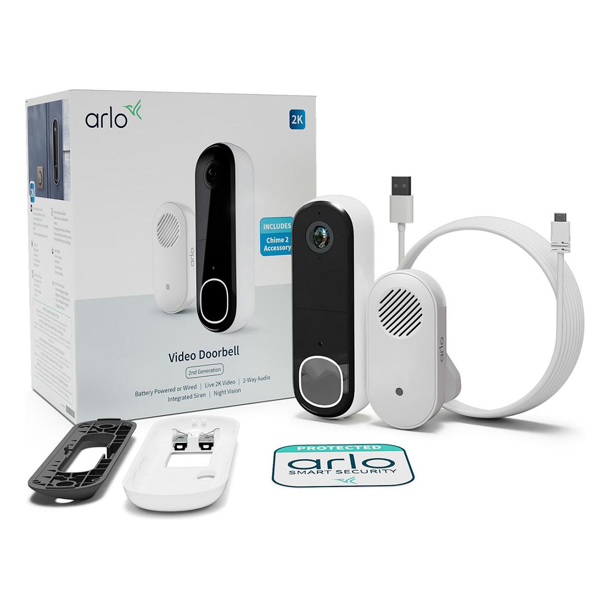 Kamerë Zile për Derë Arlo Essential 2, 2K, 180°, Audio 2-Kahëshe, Wi-Fi, Wired/Wireless, Bateri, IP65, Chime V2 - Zezë/Bardhë