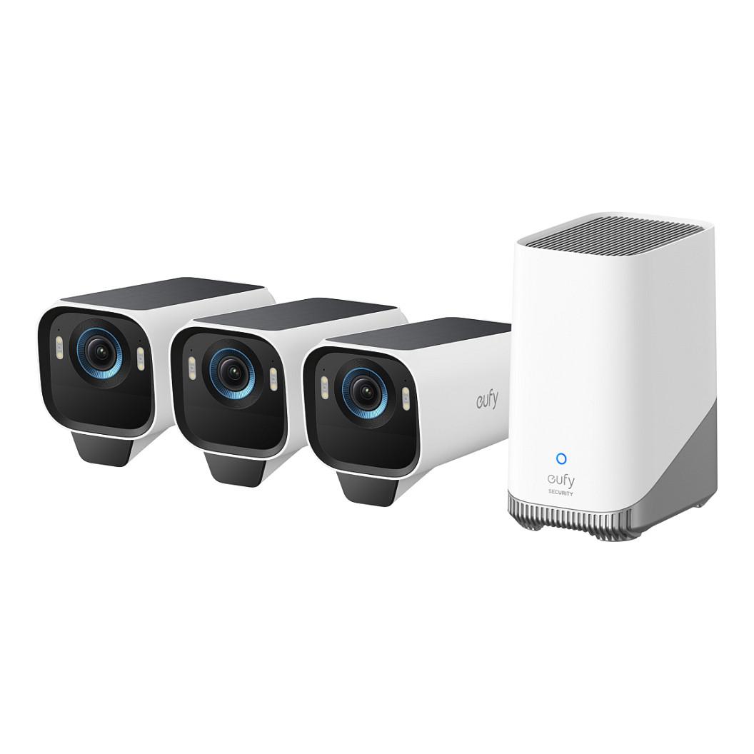 Kamerë Sigurie IP CCTV Anker Eufy eufyCam S3 Pro 3-Cam Kit + HomeBase 3, 4K, 135°, Wi-Fi, Solar, IP67 - Bardhë