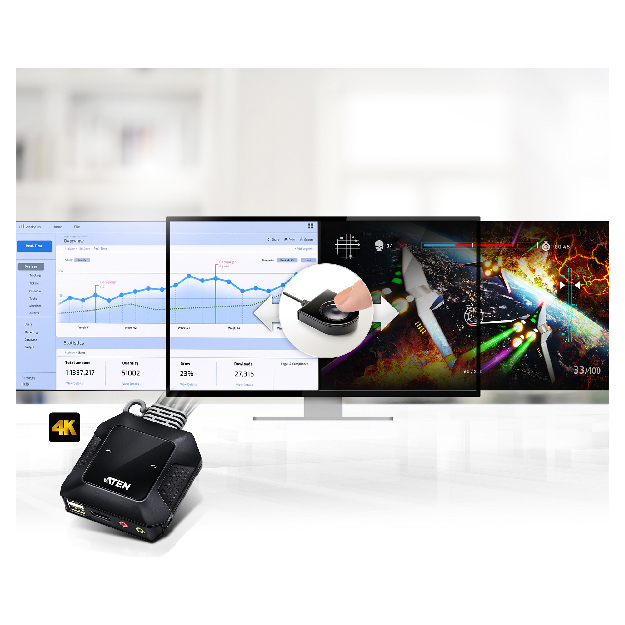 Switch KVM ATEN CS22H  2-Port USB / 4K HDMI - 8