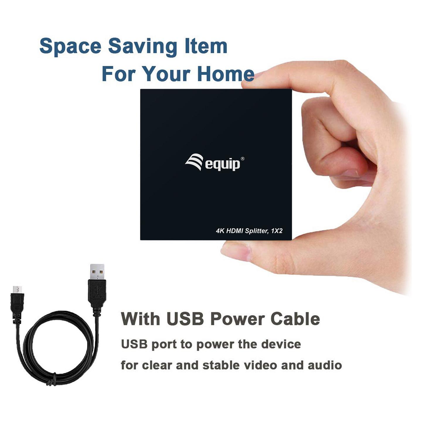 Splitter HDMI equip 332715, 1 hyrje HDMI në 2 dalje HDMI, HDMI 1.4, 4K, USB, Alumin - Zezë - 5