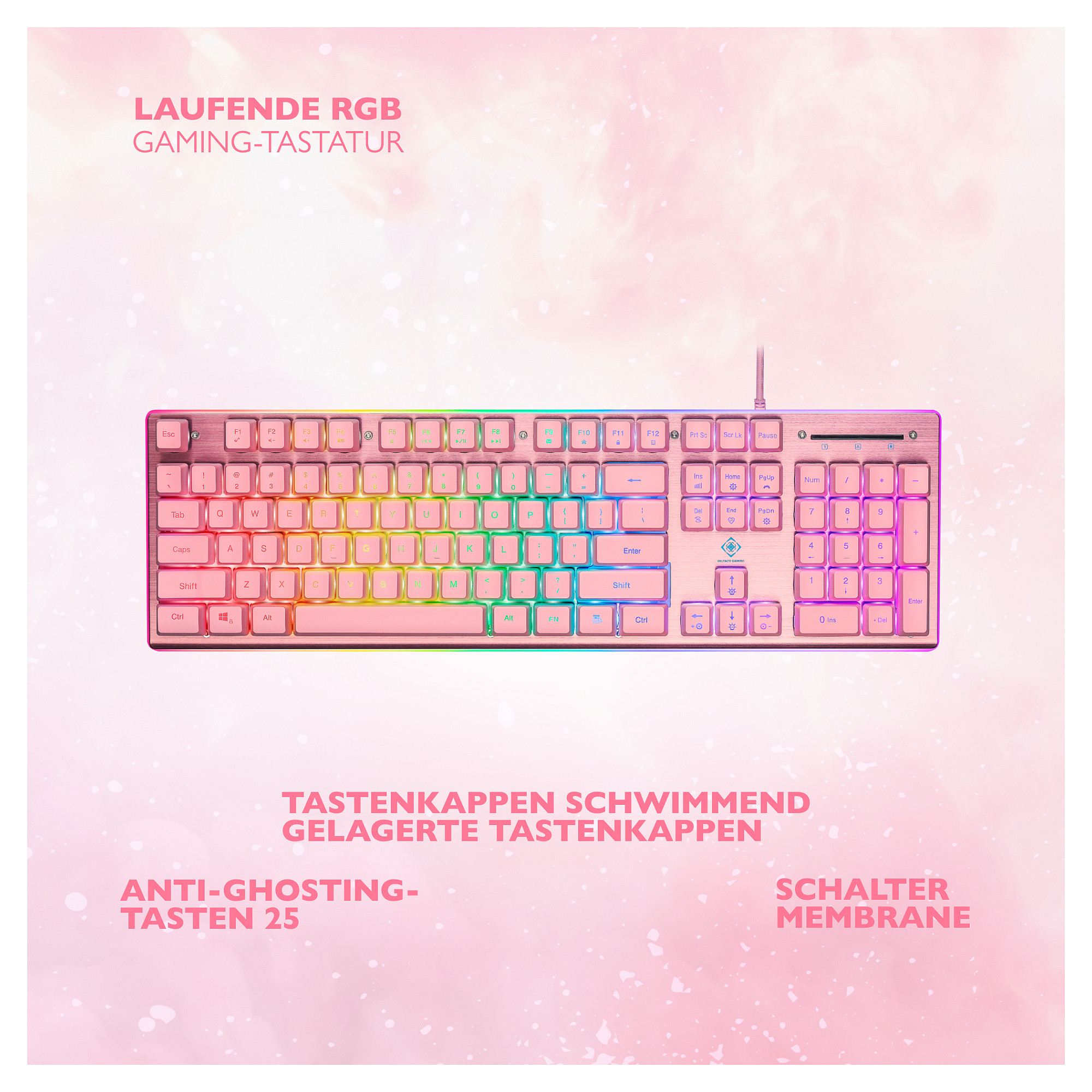Tastierë Gaming Deltaco RGB Wired / QWERTZ – Rozë - 9