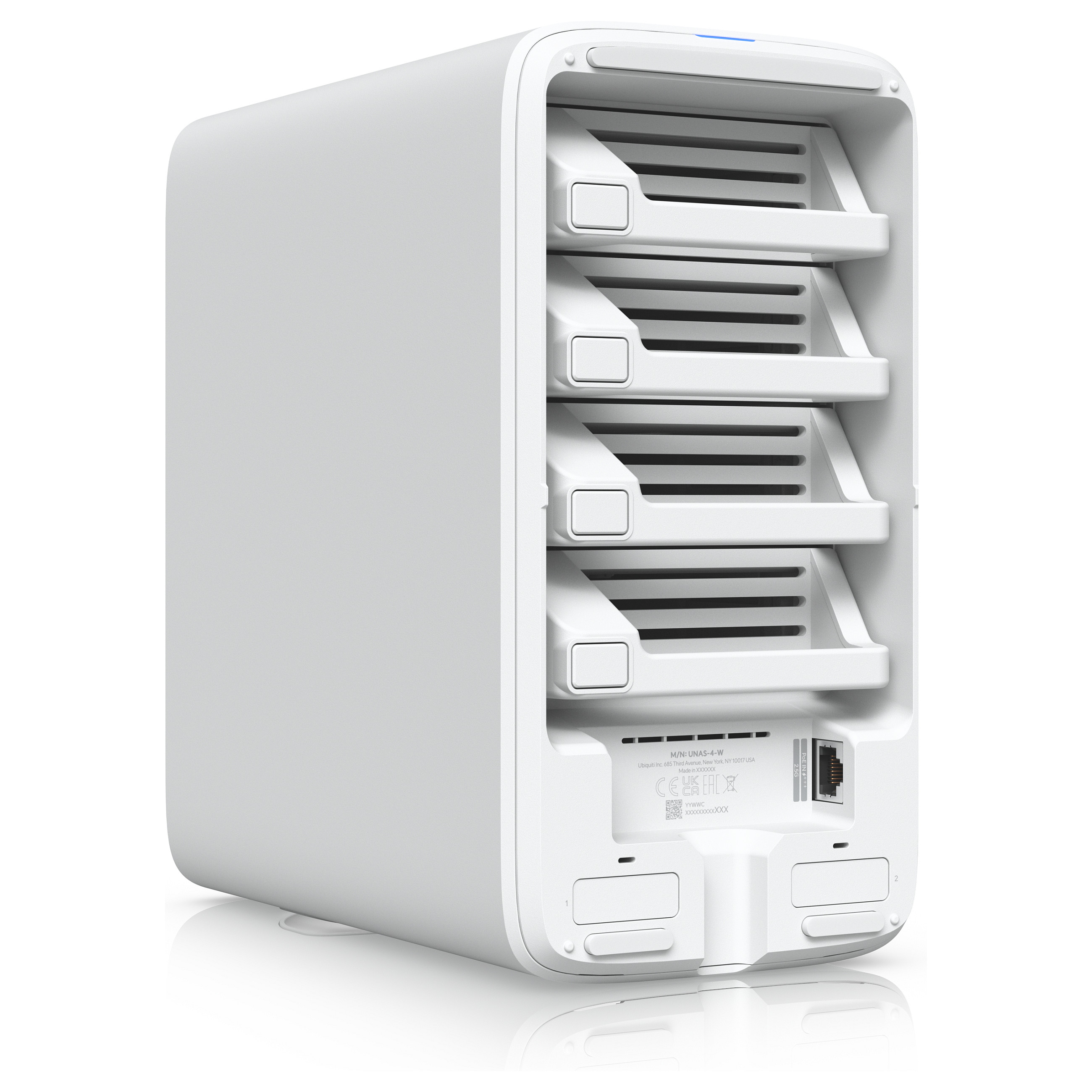Ubiquiti UniFi UNAS-4-W 4-Bay NAS – 4x HDD/SSD, 2x M.2 NVMe Cache, 2.5GbE, RAID, PoE+++, UniFi Drive - 7