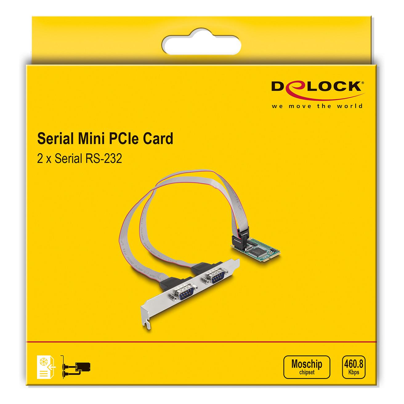 Kartë Zgjerimi Mini PCI Express Delock 95273 / Mini PCIe Full Size / 2x RS-232 DB9 / 460.8Kbps / Moschip MCS9901 - 4
