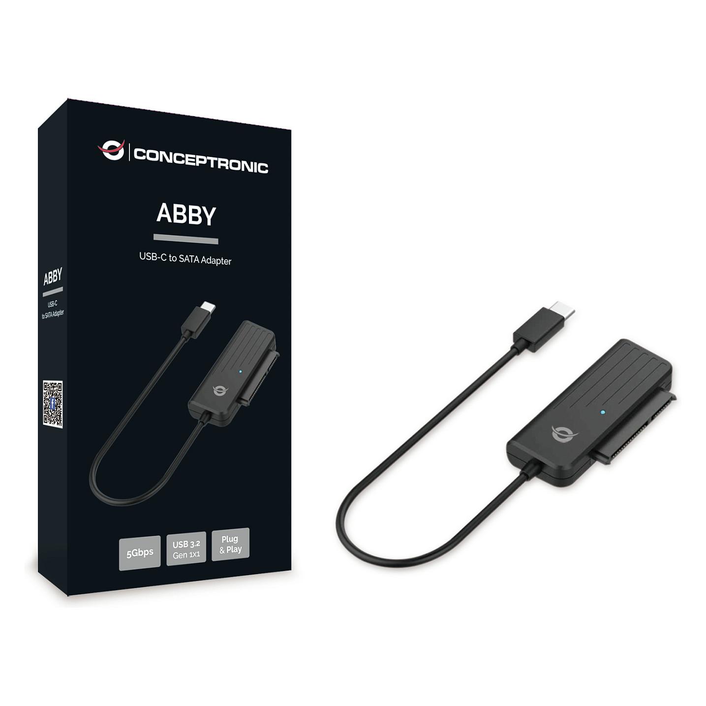 Adapter Conceptronic ABBY02B, USB-C Mashkull në SATA 22-pin Femër, USB 3.2 Gen 1, 5Gbps, 0.2m, për HDD/SSD 2.5" - Zezë - 3