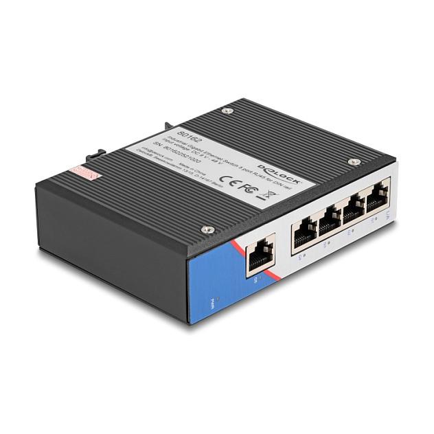 Switch Industrial DeLOCK 80162, 5x Gigabit Ethernet RJ45, Furnizim redundant 9–48V DC, IP40, DIN-Rail - Zezë - 2