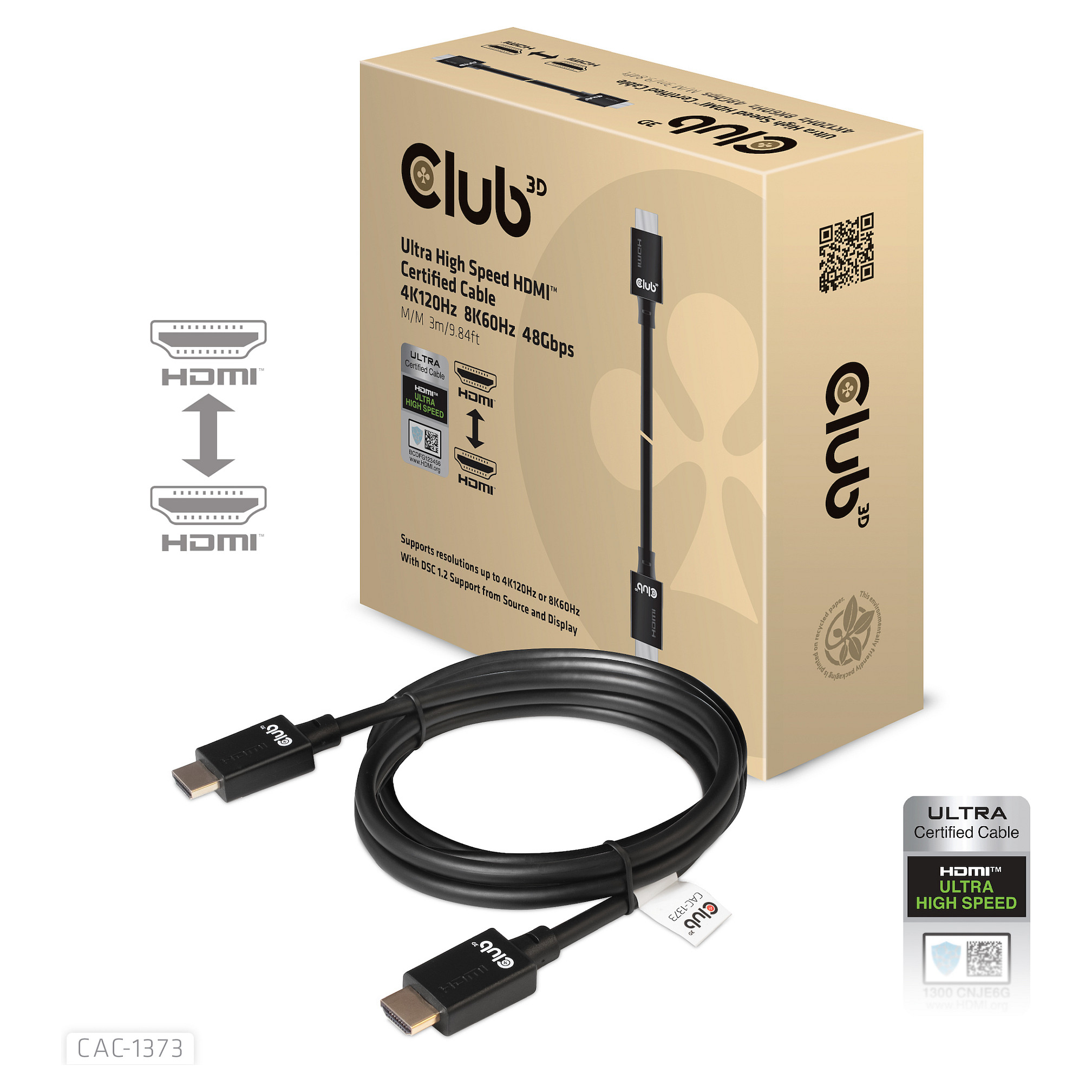 Kabllo HDMI Club3D / HDMI A në A / 2.1 Ultra High Speed / 10K HDR / 3m - 1