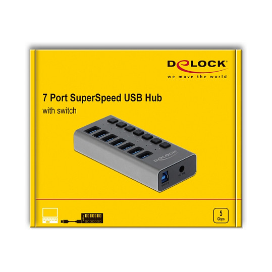 Adapter USB DELOCK External SuperSpeed Hub 7-Port (With Switch) - 3