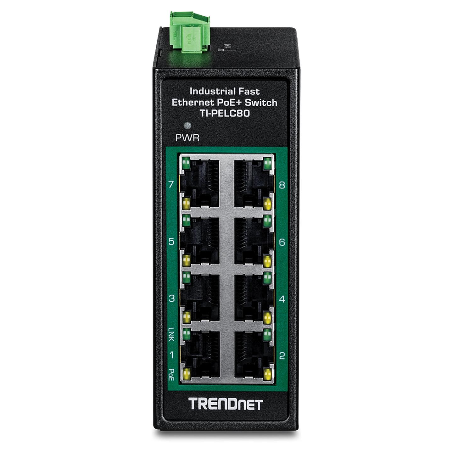 Switch Industrial TRENDnet TI-PELC80, 8× Fast Ethernet 10/100Mbps PoE+, PoE 200W, Switching Capacity 1.6Gbps, DIN Rail – Zezë - 2