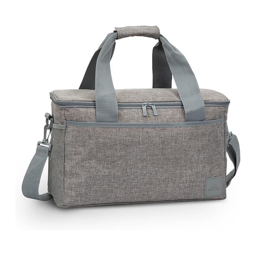 Çantë Termike RIVACASE 5726 / 23 L / Polyester / PEVA / 36 × 330 ml / 24 × 500 ml / Water-Repellent / Leakproof / 3 Outer Pockets / Adjustable Shoulder Strap - Gri e Çelët