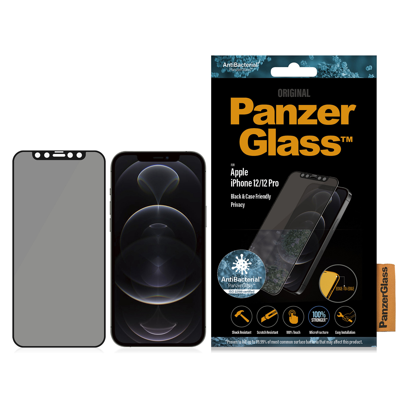 Mbrojtës Ekrani PanzerGlass E2E / Privacy / Antibacterial / iPhone 12 & 12 Pro - Transparente - 2