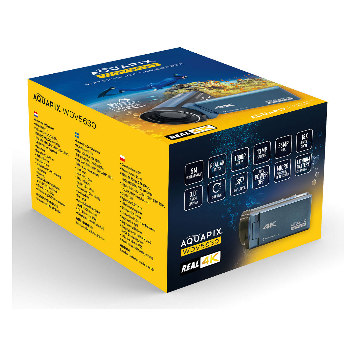 Video Kamera Easypix Aquapix WDV5630 / 13MP / 4K Ultra HD / 60fps / 18x Digital Zoom / 3" LCD / 5m Waterproof - Blu/Zezë - 8