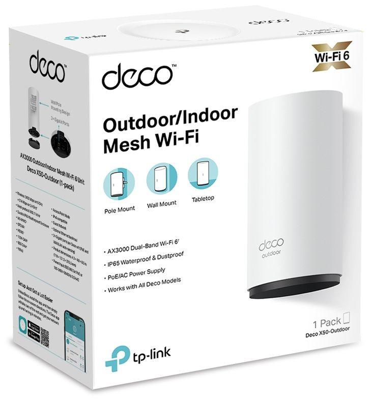 TP-Link Deco X50-Outdoor AX3000 Wi-Fi 6 Outdoor Mesh Access Point – Dual-Band 2.4GHz + 5GHz, 574Mbps + 2402Mbps, 2× Gigabit, PoE 802.3at, IP65 – Bardhë - 2