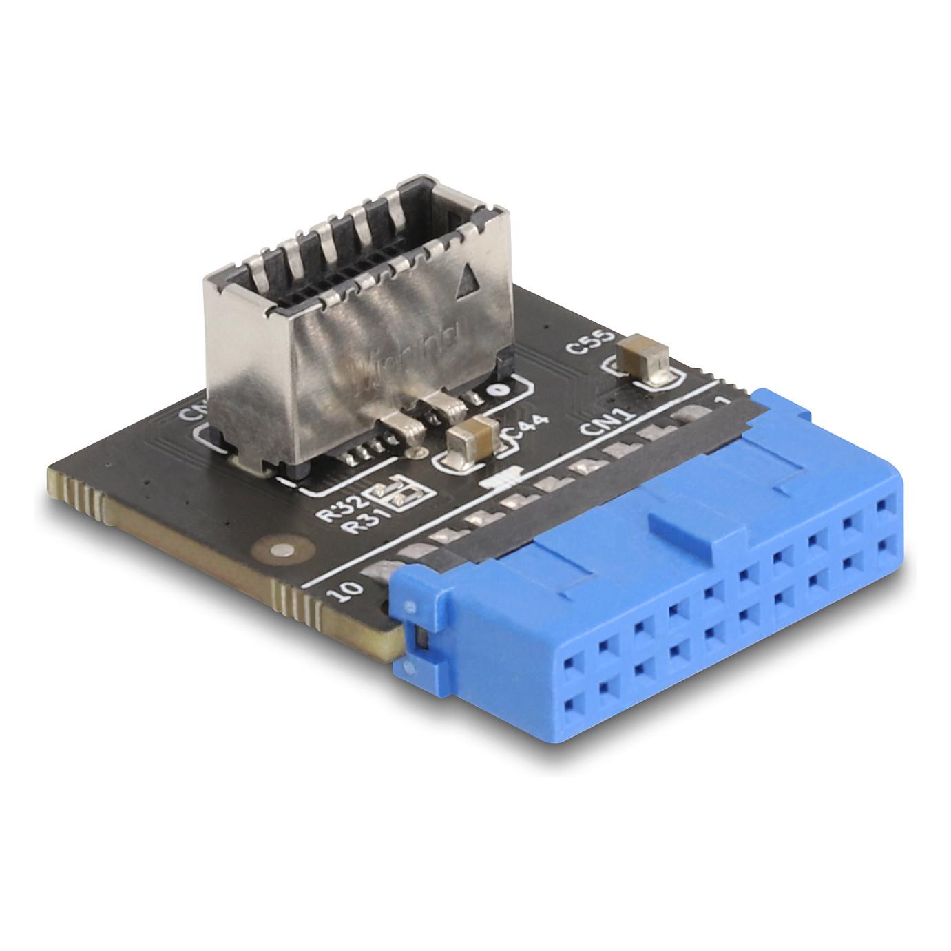 Adapter USB DeLOCK 67174 / USB 5 Gbps / 19-Pin në USB Type-E Key A / Femër / 90° - Zezë/Blu/Gri - 1