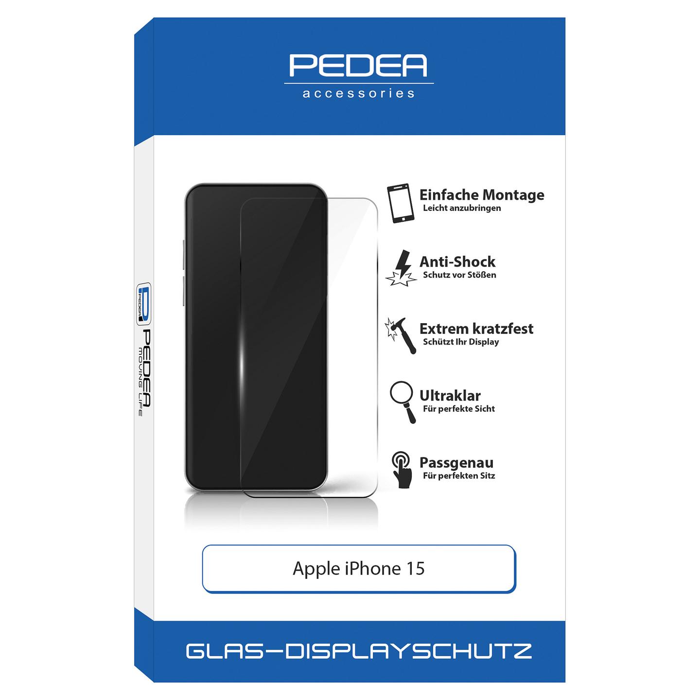 Mbrojtëse Ekrani PEDEA 50170098 / iPhone 15 / Privacy / Tempered Glass / 0.33mm / 8–9H / Anti-Fingerprint - Transparent