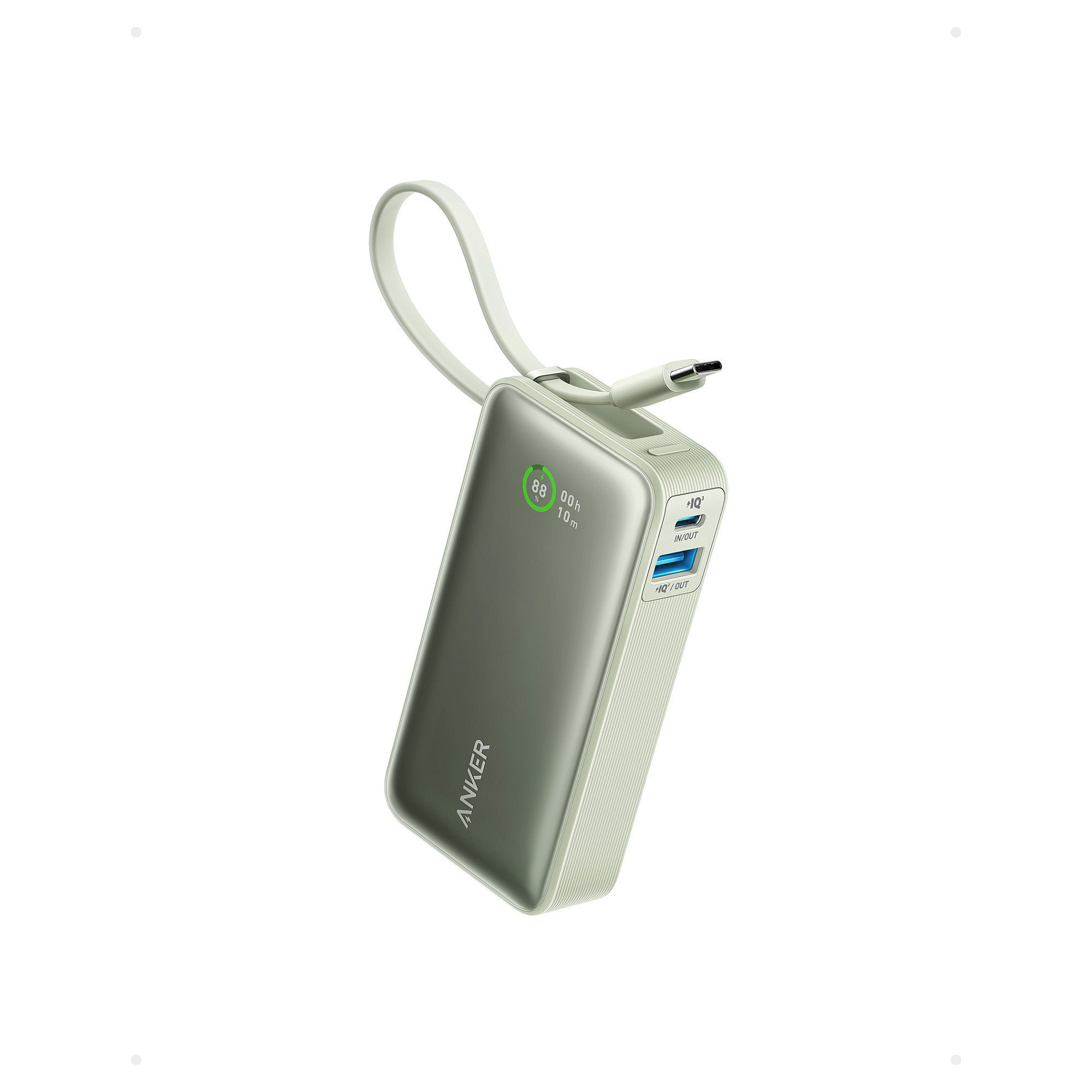 Powerbank Anker 545 Nano A1259G61 / 10000mAh / 30W / USB-C + USB-A / Kabllo USB-C e integruar – Gjelbër