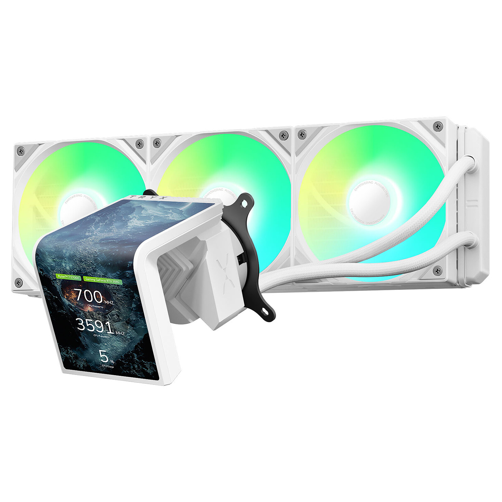 Ftohës për Procesor TRYX Panorama WB / CPU Waterblock / 6.67" AMOLED / VRM Fan / G1/4" / LGA115x/1200/1700/1851 / AM4/AM5 – Bardhë