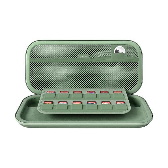 Case për Konsolë Gaming Belkin, Nintendo Switch 2, Rezistent ndaj Ujit dhe Goditjeve, Xhep për Kartela Lojërash, Mbajtëse për AirTag – Gjelbër - 2