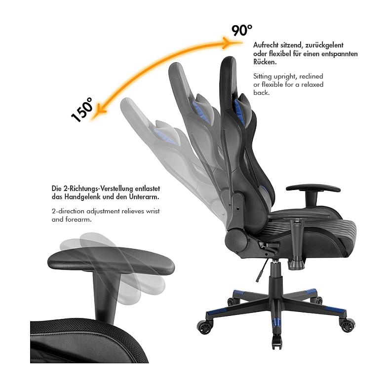 Karrige Gaming LogiLink EO0076 / RGB / Mbështetje për kokë dhe mes / Krahë 2D / 90-150° / 150 kg – Zezë/Blu - 5