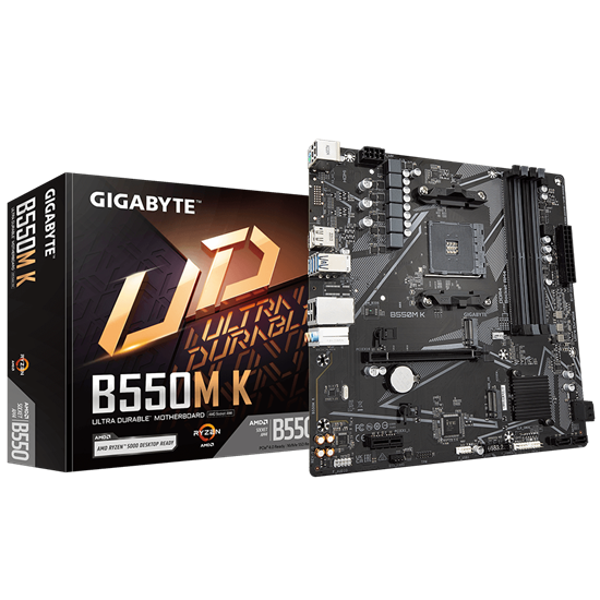 Pllakë Amë Gigabyte B550M K / AM4 / B550 / DDR4 / mATX / Dual M.2 / Gigabit LAN