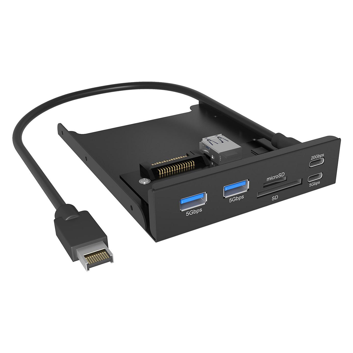 Hub ICY BOX IB-HUB1419-i3, 2x USB-A, 2x USB-C, SD, microSD, 20Gbps, 3.5" - Zezë