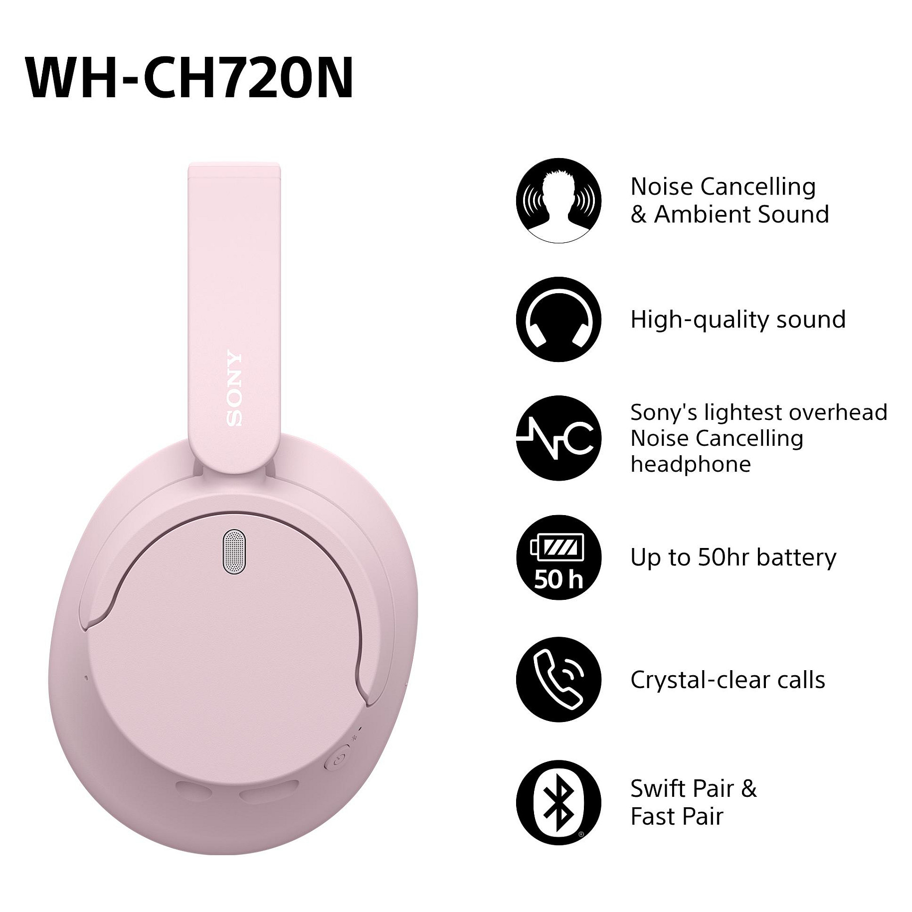 Kufje pa Kabllo Sony WH-CH720NP – Rozë - 2