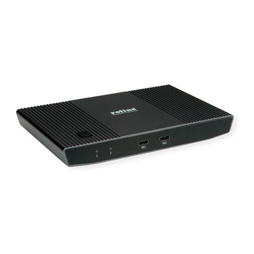 KVM Switch ROLINE 14.01.3427, 2 Pajisje USB-C, HDMI 4K 60Hz, Hub USB 3.0 me 2x USB-A dhe 1x USB-C, USB-C Power Delivery 100W - Zezë
